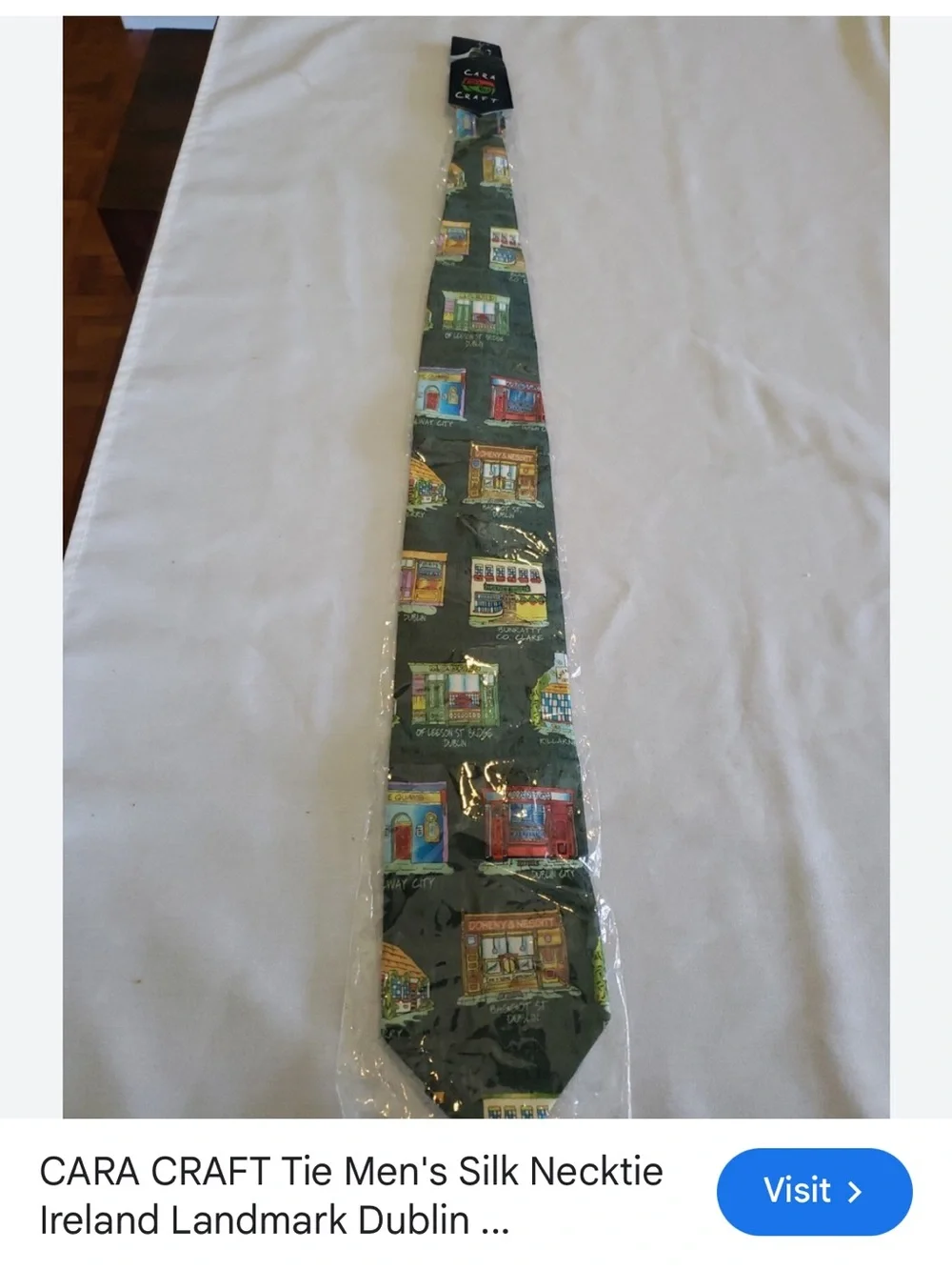 Cara Craft Men's Dark Green Novelty Tie with Colorful Shopfront Motif - Ireland